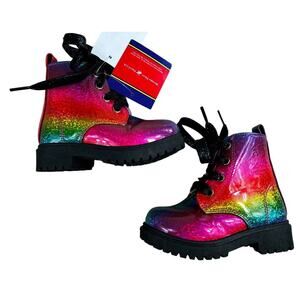 Beverly Hills Polo Club Rainbow Combat Boots Sz 6 Toddler Glittery Lace-Up Shoes